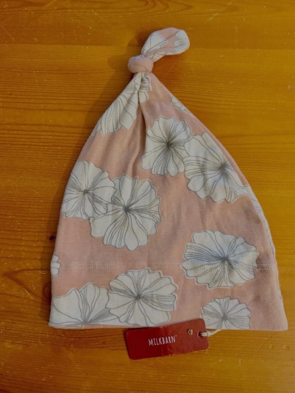 Milkbarn Organic Cotton Knotted Beanie Baby Hat Pink Flowers Cute 3-6 Month NWT